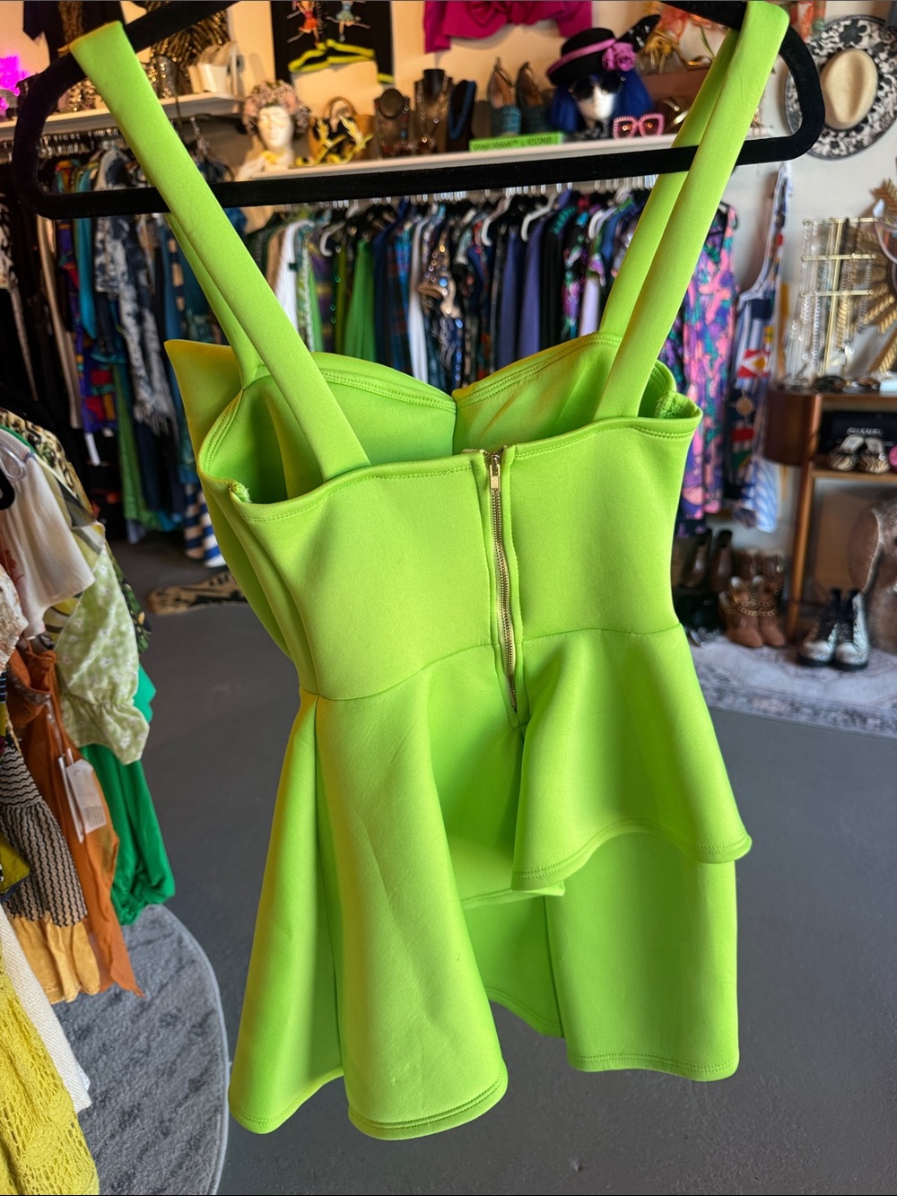 Neon Lime Sculpted Bow Peplum Scuba Romper - Picture 3 of 4